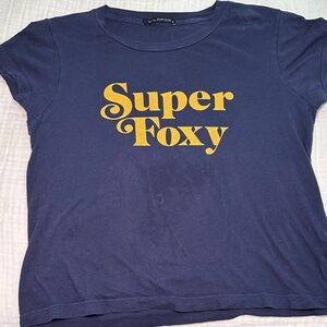 Wildfox Navy Tee with Mustard 'Super Foxy' Graphic